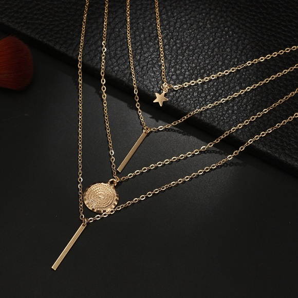 Boho Multilayer Gold Bar Coin Star Necklace - Picture 5 of 8
